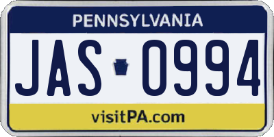 PA license plate JAS0994