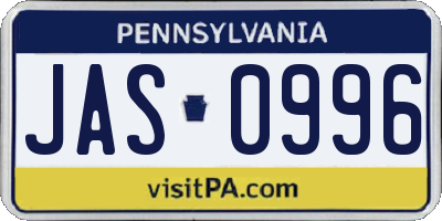 PA license plate JAS0996