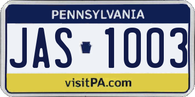 PA license plate JAS1003