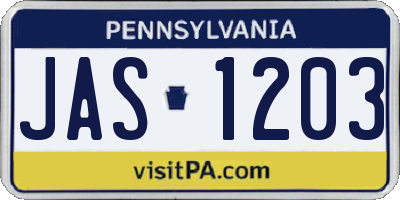 PA license plate JAS1203