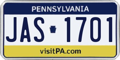 PA license plate JAS1701