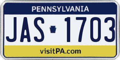 PA license plate JAS1703
