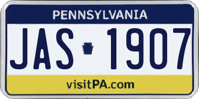 PA license plate JAS1907