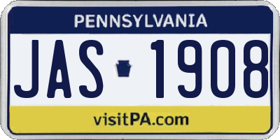 PA license plate JAS1908