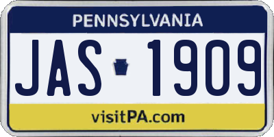 PA license plate JAS1909