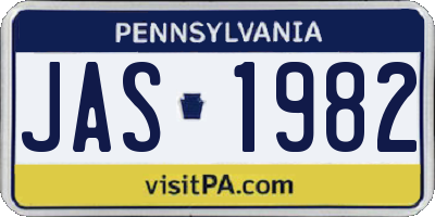 PA license plate JAS1982