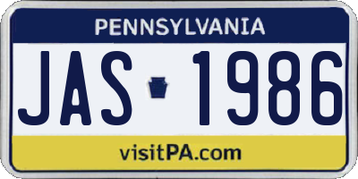 PA license plate JAS1986