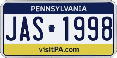 PA license plate JAS1998