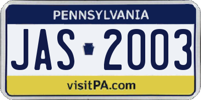 PA license plate JAS2003