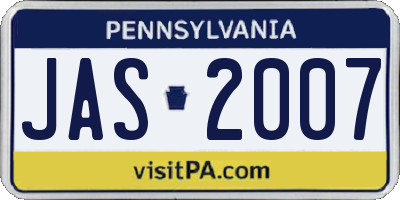 PA license plate JAS2007