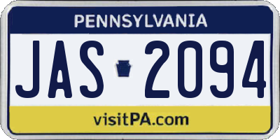 PA license plate JAS2094