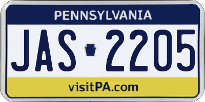 PA license plate JAS2205