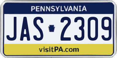 PA license plate JAS2309