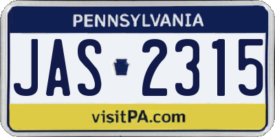 PA license plate JAS2315