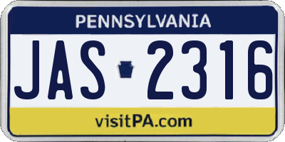 PA license plate JAS2316