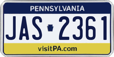 PA license plate JAS2361