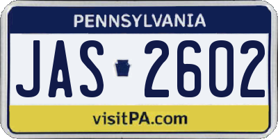 PA license plate JAS2602