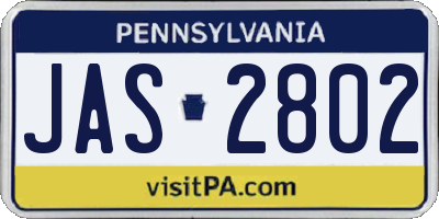 PA license plate JAS2802