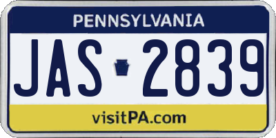 PA license plate JAS2839