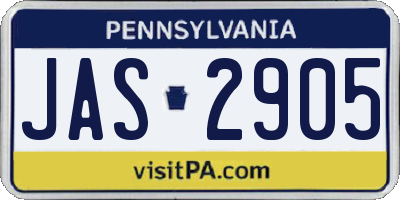 PA license plate JAS2905