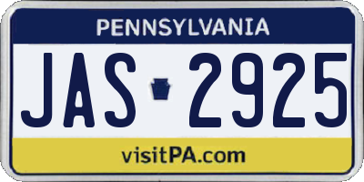 PA license plate JAS2925