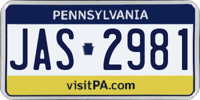 PA license plate JAS2981