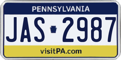 PA license plate JAS2987