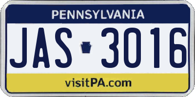 PA license plate JAS3016