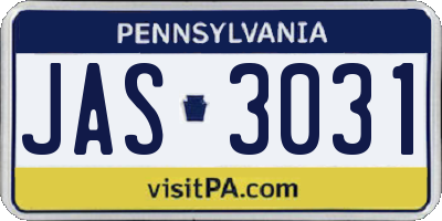 PA license plate JAS3031
