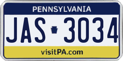PA license plate JAS3034