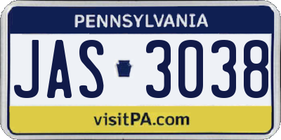 PA license plate JAS3038
