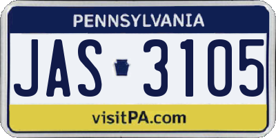 PA license plate JAS3105