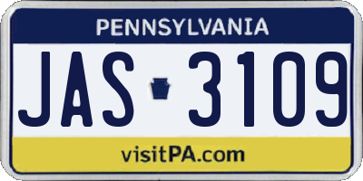 PA license plate JAS3109