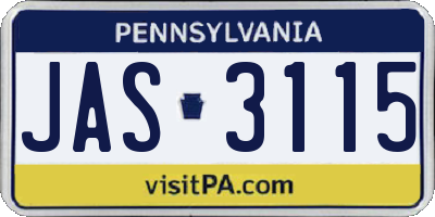 PA license plate JAS3115