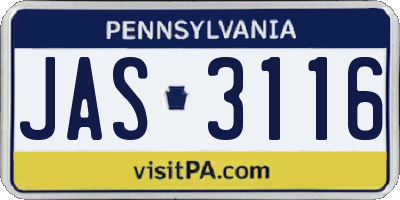 PA license plate JAS3116