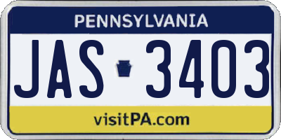PA license plate JAS3403