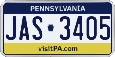 PA license plate JAS3405