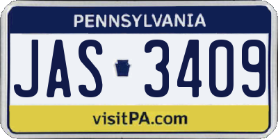 PA license plate JAS3409