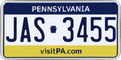 PA license plate JAS3455