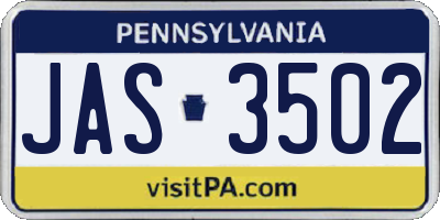 PA license plate JAS3502
