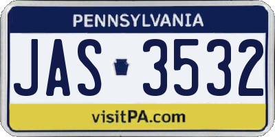 PA license plate JAS3532