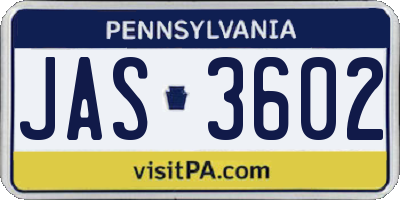 PA license plate JAS3602