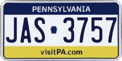 PA license plate JAS3757