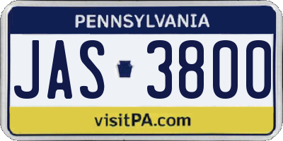 PA license plate JAS3800