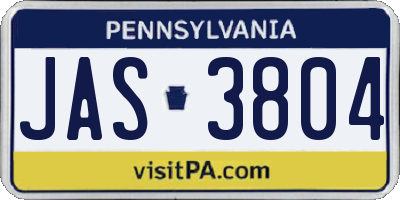 PA license plate JAS3804