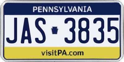 PA license plate JAS3835