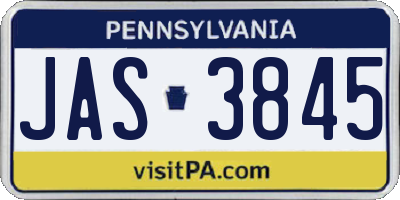 PA license plate JAS3845