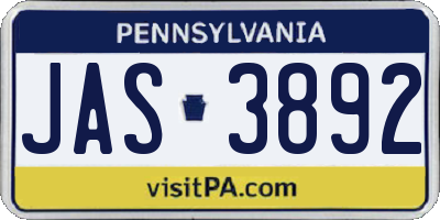 PA license plate JAS3892