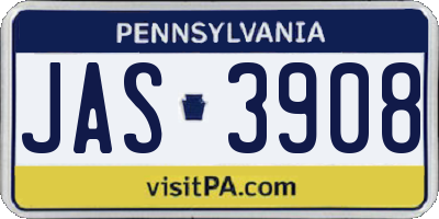 PA license plate JAS3908