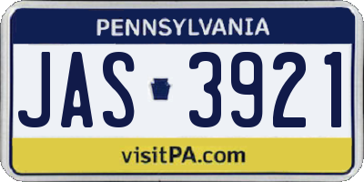 PA license plate JAS3921